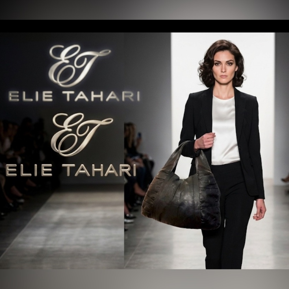 Authentic Elie Tahari soft black leather designer handbag purse
